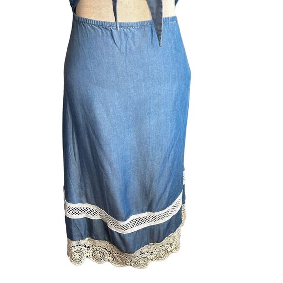 Lovers & Friends Chambray Midi Dress Size Small Tie Front Tencel Cutout Waist - Picture 4 of 11